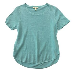 Eileen Fisher Sweater Organic Linen Petite Small Light Blue Short Sleeve Knit